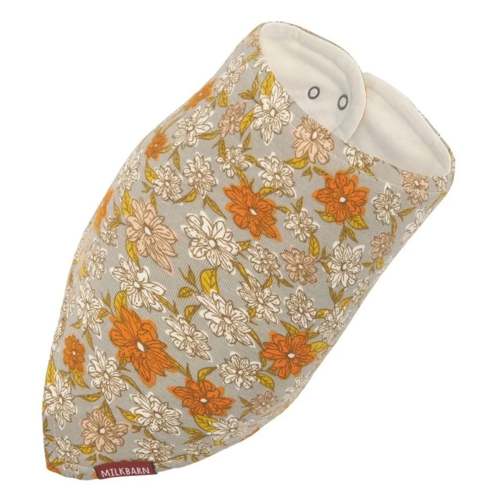 MilkBarn Grey Floral Bamboo Kerchief Bib